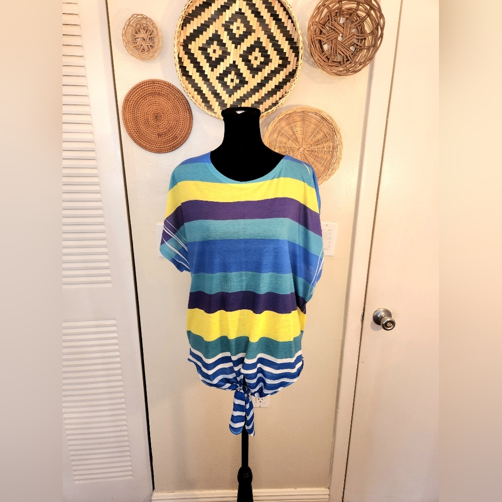 Clear Sky Striped Blue and Yellow Women's Top